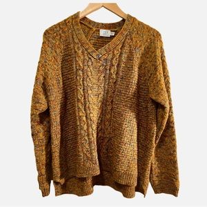 Mustard flecked v-neck knit crop sweater✨Plus Size XXXL/22W✨Preppy✨Autumn